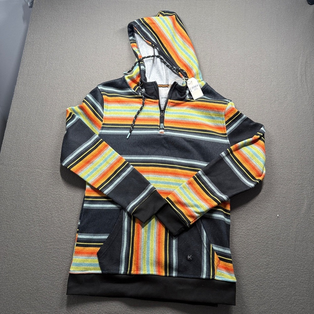 Departwest Hoodie Mens Medium Black Orange Striped Baja Quarter Zip DWK365BK - Picture 1 of 9